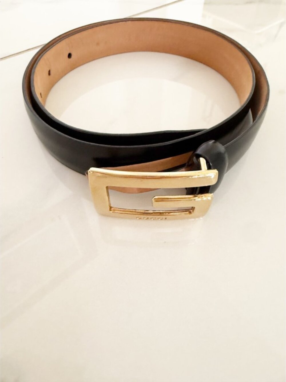 Gucci Leather Black Belt Gold Buckle Classic S - Picture 5 of 6